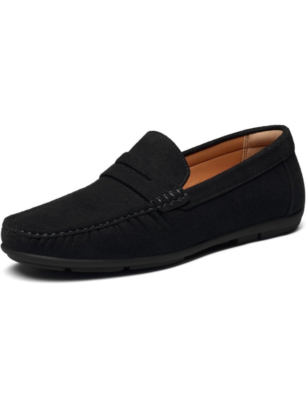 Men's Black Suede Square Toe Lightweight Slip On Faux Leather Penny Loafers